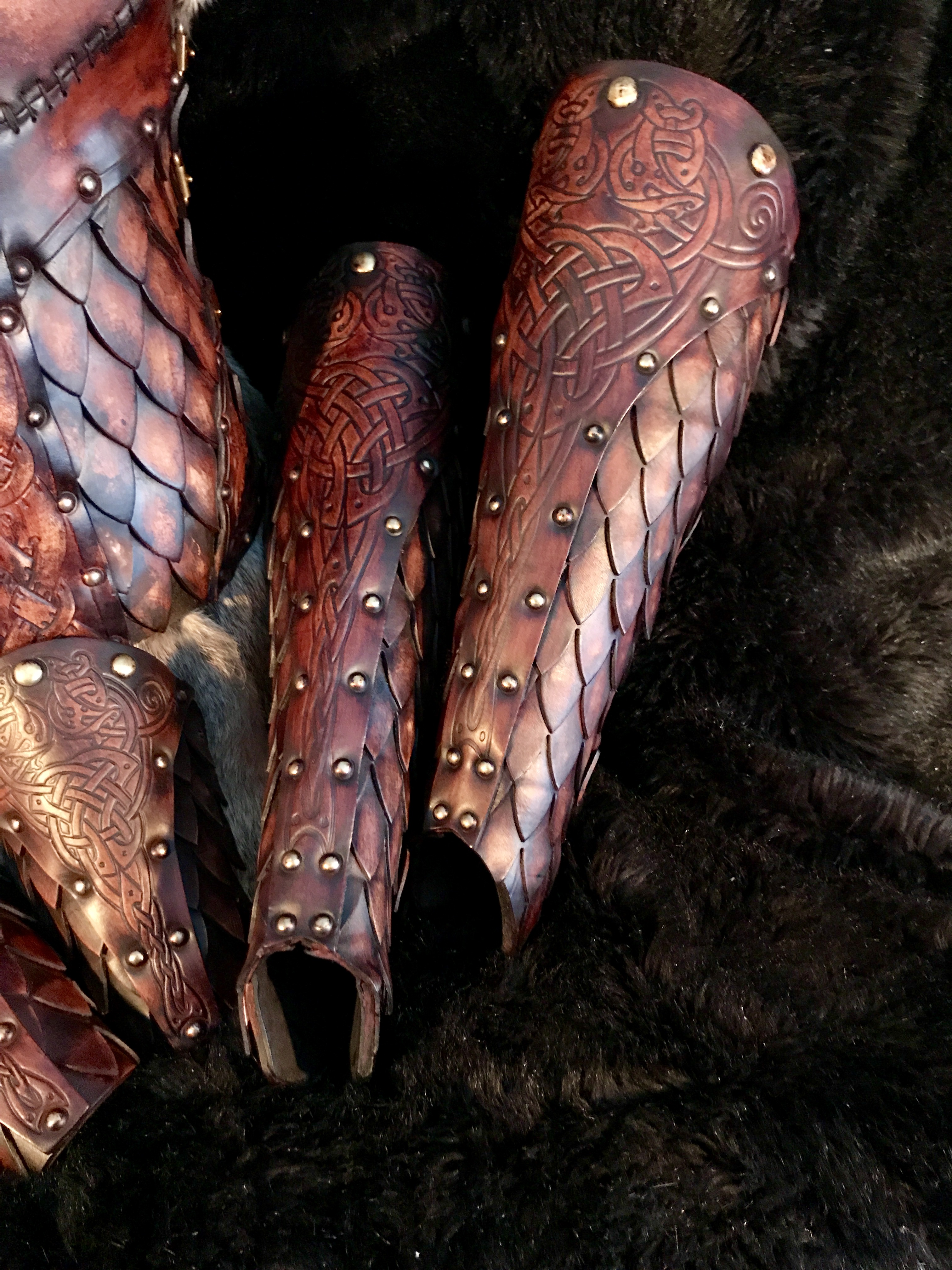 The Sigrun Deluxe Larp Leather Greaves