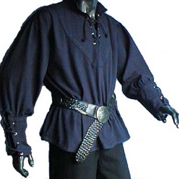 Medieval Shirt with stand up collar BLUE