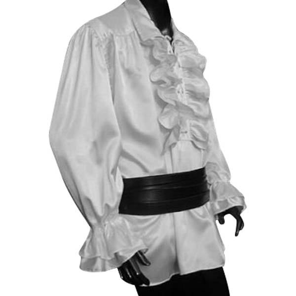 Satin Ruffled Shirt with lace up front WHITE