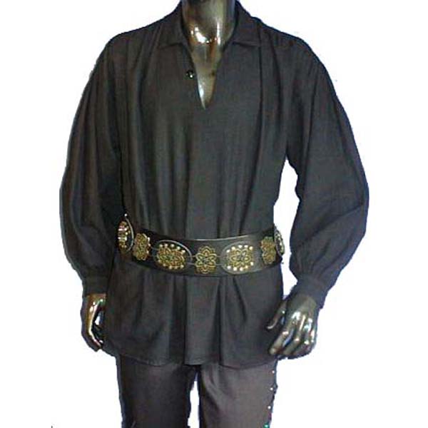 Medieval Shirt with collar and single button at neck BLACK