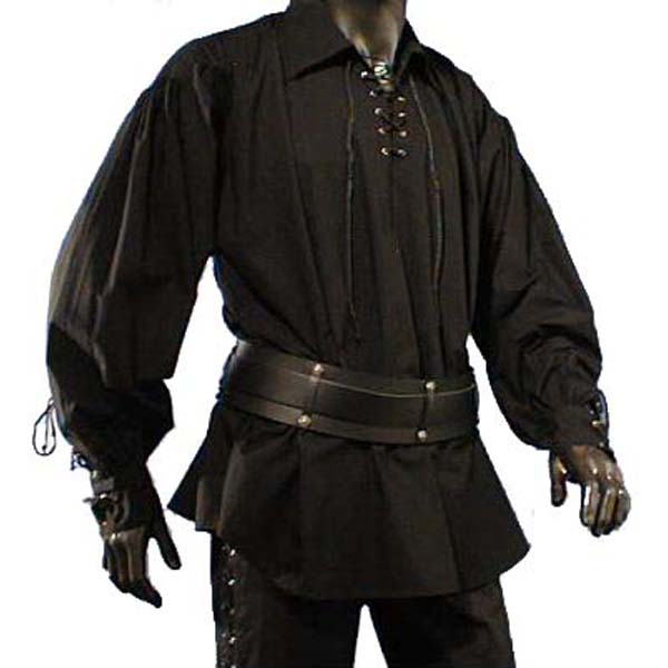Renaissance Shirt with laced neck BLACK