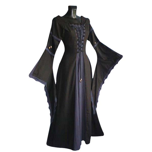 Medieval Dress With Scalloped Trumpet Sleeve And Laced Front GREEN